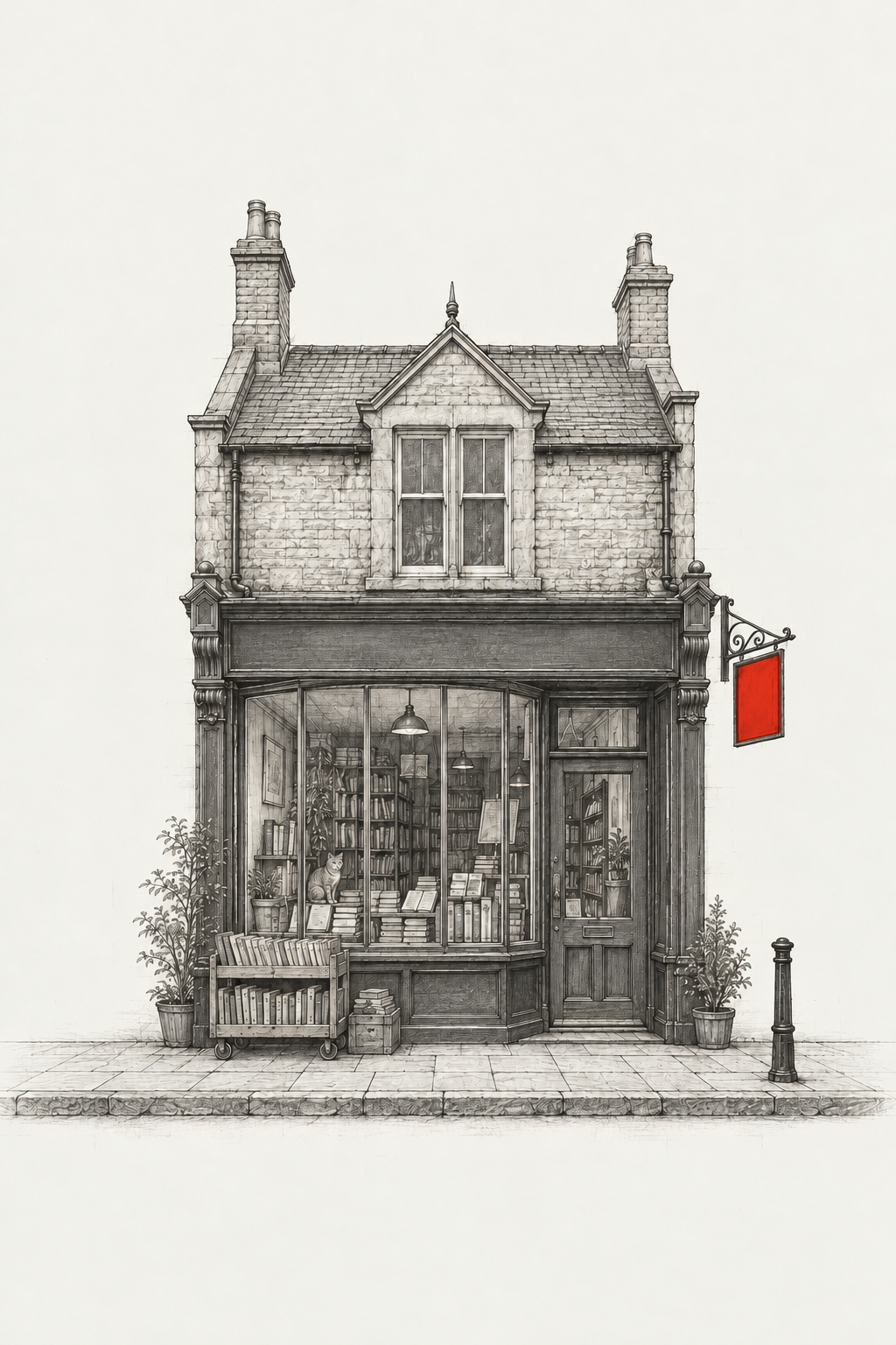 Concept drawing of a bookshop shopfront