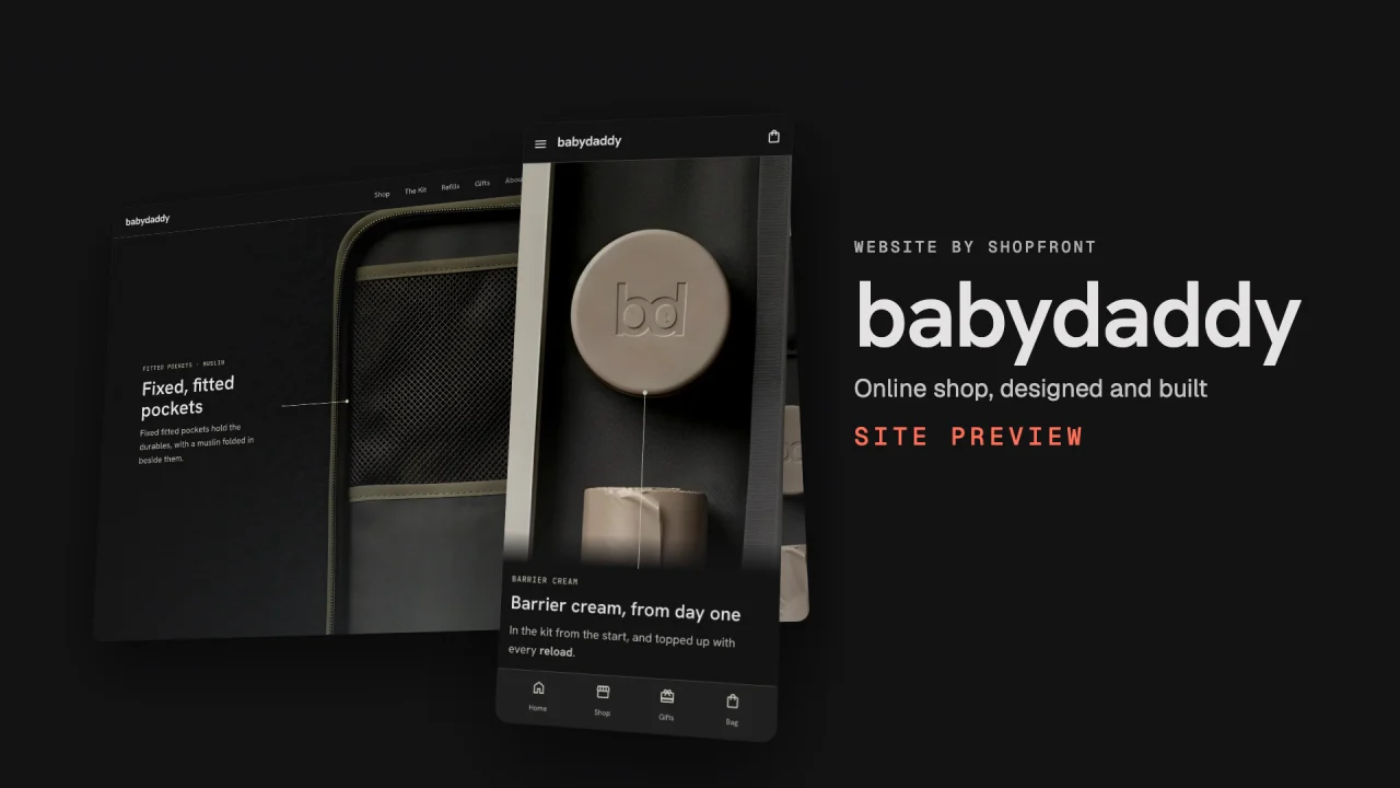 The babydaddy website, shown on desktop and phone